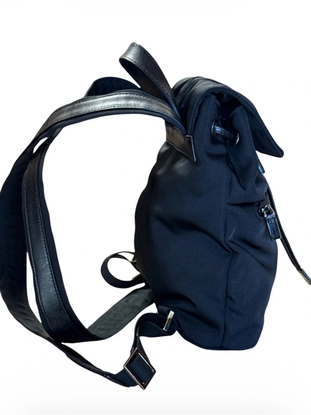 GUCCI Women’s Mini Black Nylon Backpack Leather Trim Minimalist 11x10x3”